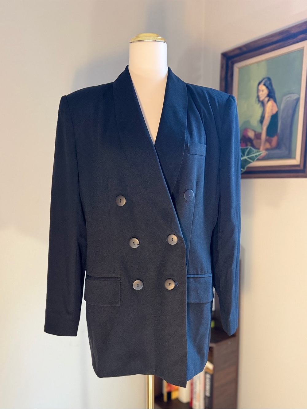 Vintage Oleg Cassini Double-Breasted Black Blazer